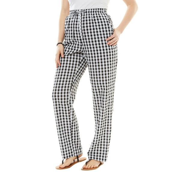 Woman Within Plus Size Tall Seersucker Pull-On Elastic-Waist Pants