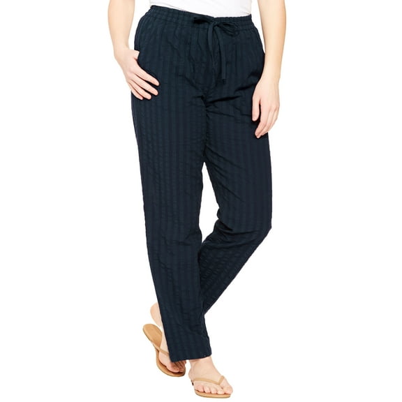 Woman Within Plus Size Tall Seersucker Pull-On Elastic-Waist Pants