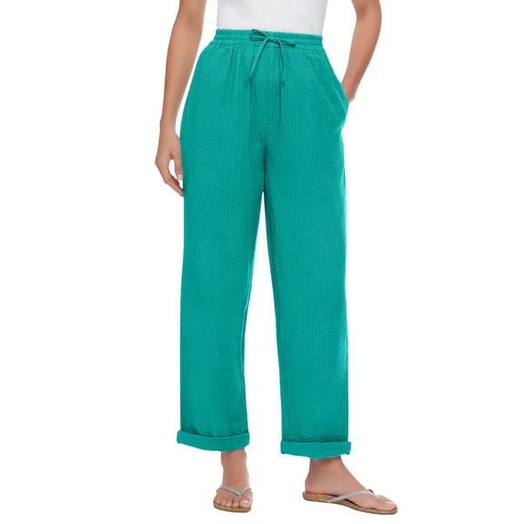 Woman Within Plus Size Tall Seersucker Pull-On Elastic-Waist Pants