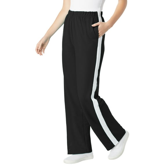 Woman Within Plus Size Petite Cotton French Terry Straight-Leg Pull-On Side-Stripe Pants