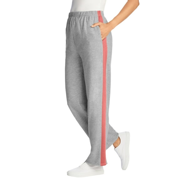 Woman Within Plus Size Cotton French Terry Straight-Leg Pull-On Side-Stripe Pants