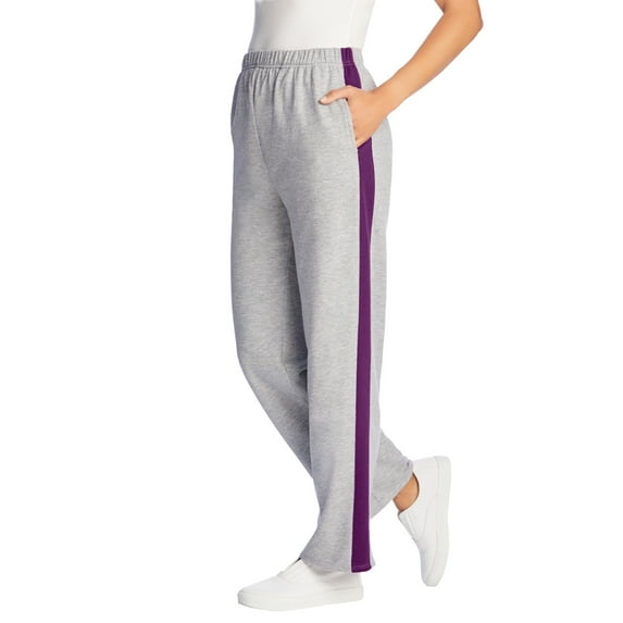 Woman Within Women's Plus Size Tall Side Stripe Cotton French Terry Straight-Leg Pant