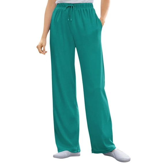 Woman Within Plus Size Petite Sport Knit Straight-Leg Pull-On Pants