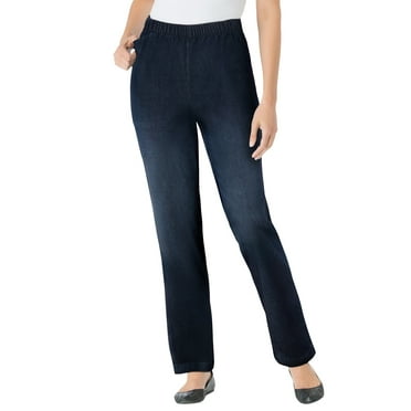 Woman Within Plus Size Straight Leg Elastic Waist Stretch Fineline Denim Jean (Petite & Tall Available)