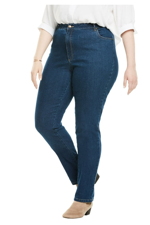 Plus Size Tall Straight-Leg Stretch Denim Five-Pocket Jeans