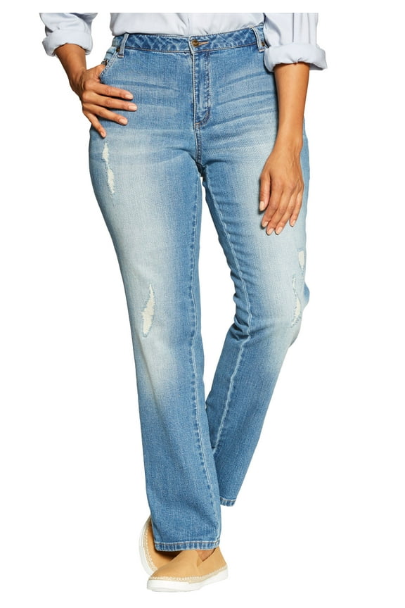 Plus Size Tall Straight-Leg Stretch Denim Five-Pocket Jeans