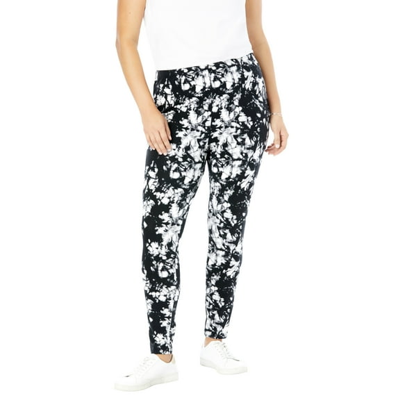 Woman Within Plus Size Tall Stretch-Cotton Knit Pull-On Printed Leggings