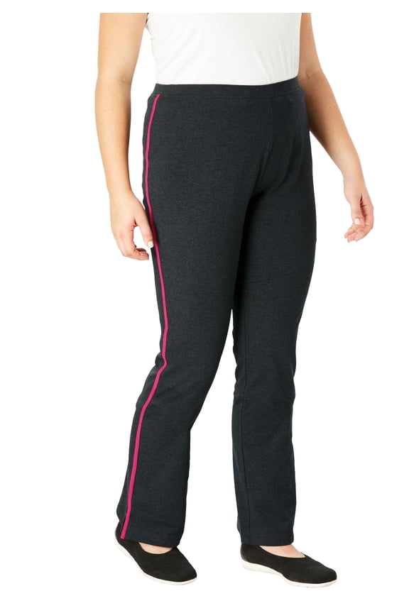 Plus Size Petite Stretch-Cotton Knit Pull-On Bootcut Side-Stripe Leggings