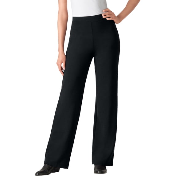 Woman Within Plus Size Tall Stretch Ponte Knit Pull-On Wide-Leg Pants