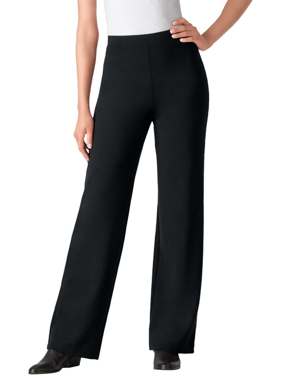 Plus Size Tall Stretch Ponte Knit Pull-On Wide-Leg Pants