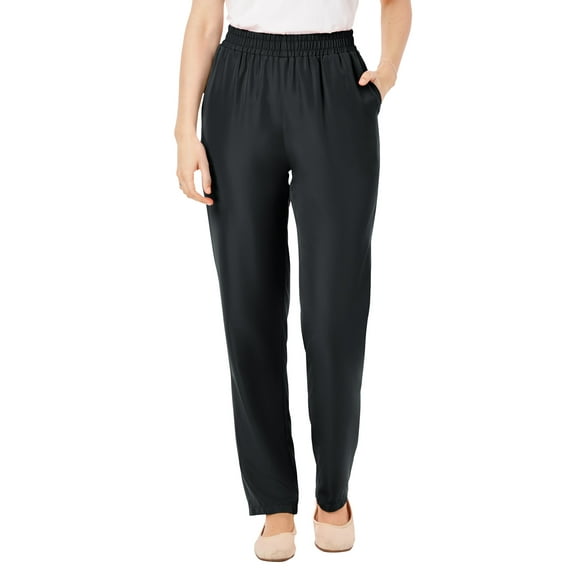 Woman Within Plus Size Tall Woven Hassle-Free Pull-On Pants