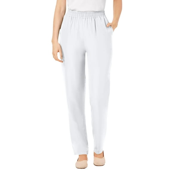 Woman Within Plus Size Tall Woven Hassle-Free Pull-On Pants