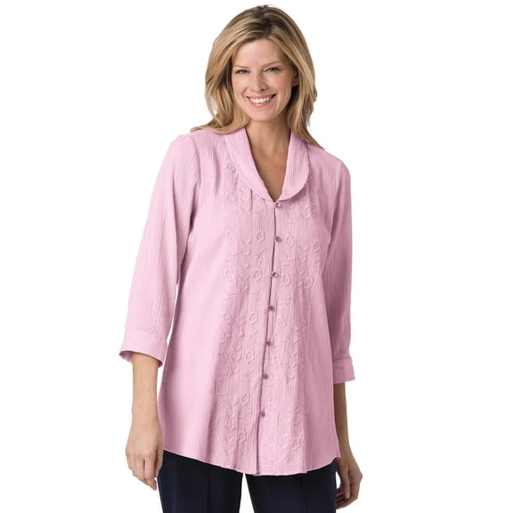 Woman Within Plus Size Textured Gauze Tunic With Shawl Collar