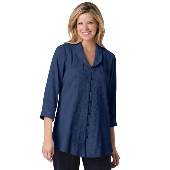 Woman Within Plus Size Textured Gauze Tunic With Shawl Collar