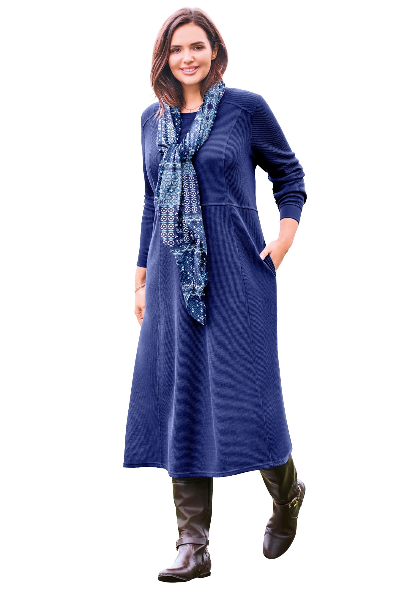 Woman Within Plus Size Petite Thermal Knit A-Line Dress