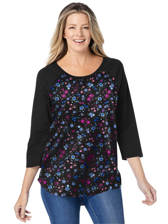 Plus Size Three-Quarter Sleeve Baseball Tee