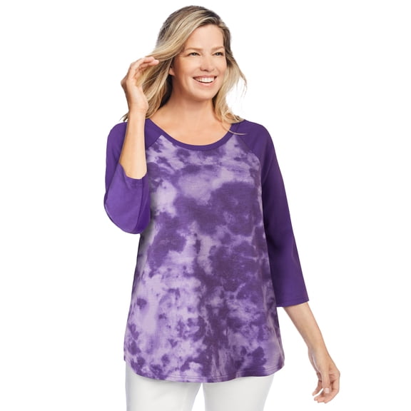 Woman Within Plus Size Three-Quarter Sleeve Baseball Tee