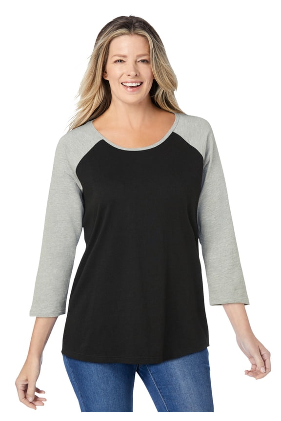 Plus Size Three-Quarter Sleeve Baseball Tee
