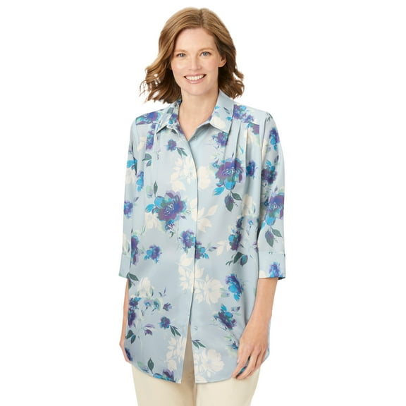 Woman Within Plus Size No Iron Three-Quarter Sleeve Peachskin Shirt