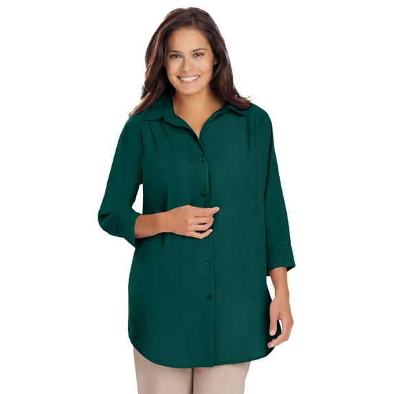 Woman Within Plus Size No Iron Three-Quarter Sleeve Peachskin Shirt