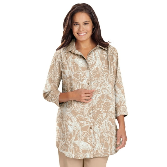 Woman Within Plus Size No Iron Three-Quarter Sleeve Peachskin Shirt
