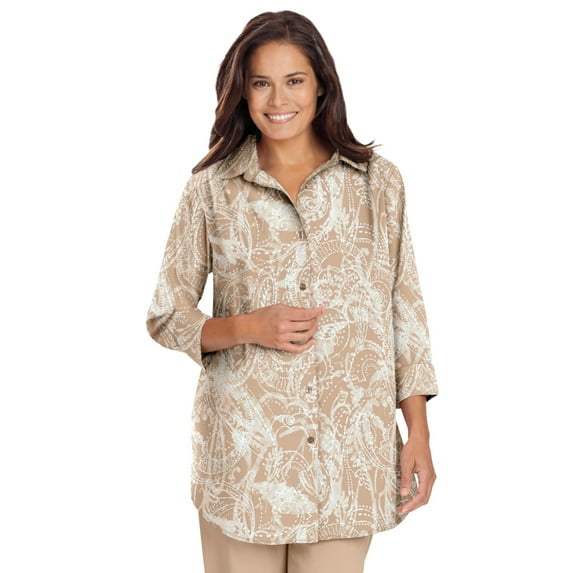 Woman Within Plus Size No Iron Three-Quarter Sleeve Peachskin Shirt