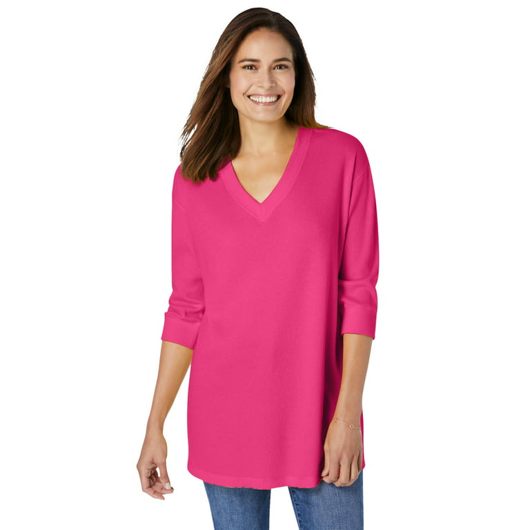 Woman Within Women's Plus Size Three-Quarter Sleeve Thermal Sweatshirt  Sweatshirt