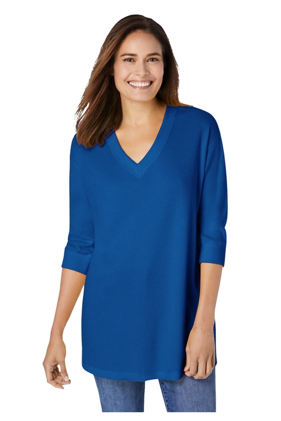 Plus Size Three-Quarter Sleeve Thermal Sweatshirt