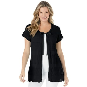 Woman Within Plus Size Tie-Neck Pointelle Cardigan Sweater