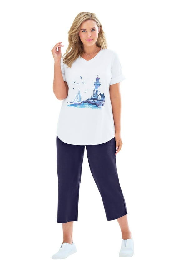 Plus Size Two-Piece V-Neck Tunic & Capri Set