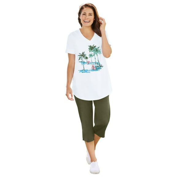 Woman Within Plus Size Two-Piece V-Neck Tunic & Capri Set