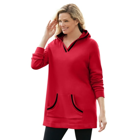 Woman Within Plus Size V-Neck Hoodie Sweatshirt