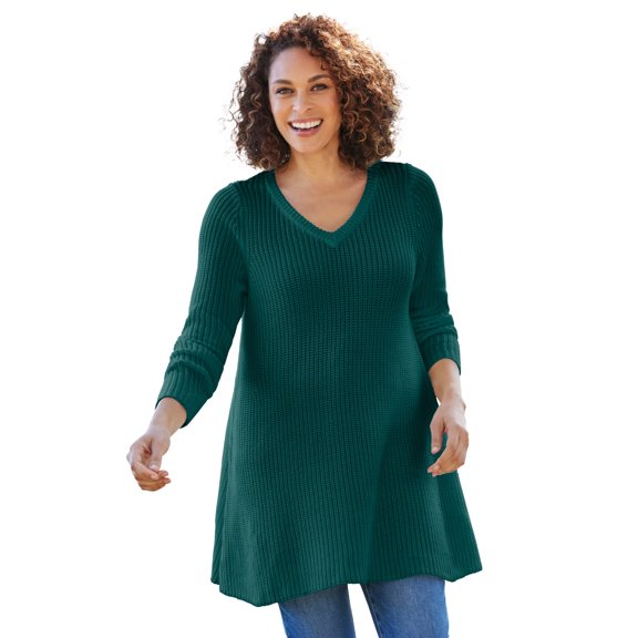 Woman Within Plus Size V-Neck Shaker A-Line Sweater
