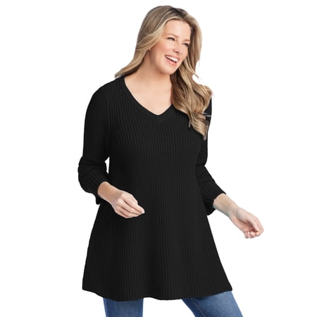 Woman Within Plus Size V-Neck Shaker A-Line Sweater