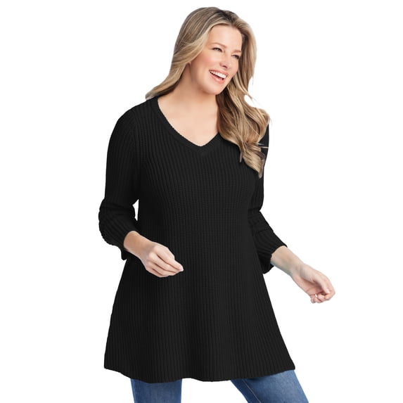 Woman Within Plus Size V-Neck Shaker A-Line Sweater