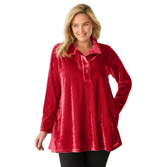 Woman Within Plus Size Velour Henley Swing Tunic