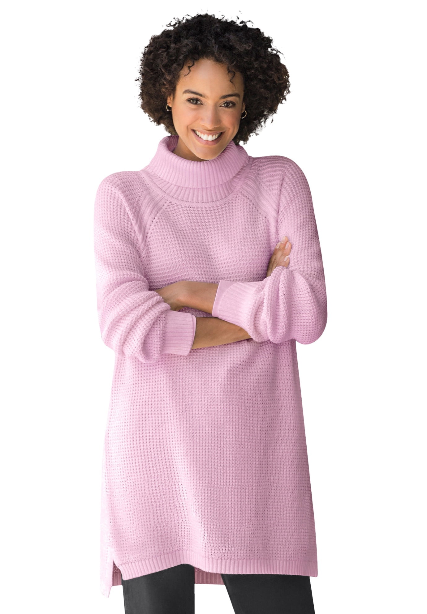 Plus Size High Quality Buttery Soft Solid Knit Turtleneck Two Tone High Low Hem Sweater