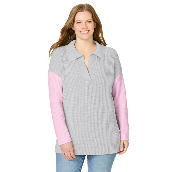 Woman Within Plus Size Waffle Polo Sweater