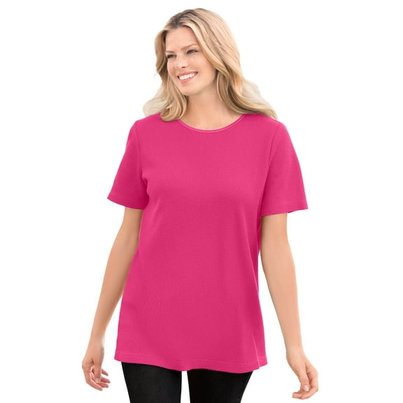 Woman Within Plus Size Waffle Thermal Satin Trim Tee