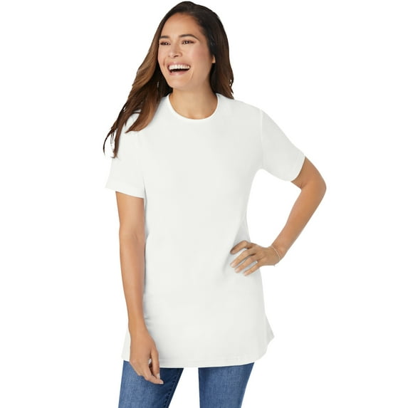 Woman Within Plus Size Waffle Thermal Satin Trim Tee