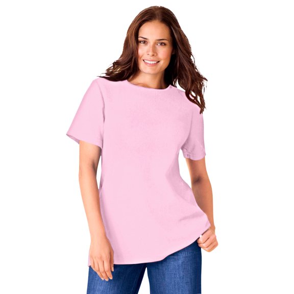 Woman Within Plus Size Waffle Thermal Satin Trim Tee