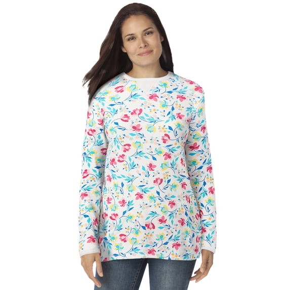 Woman Within Plus Size Long-Sleeve Crewneck Soft Waffle Knit Thermal Shirt