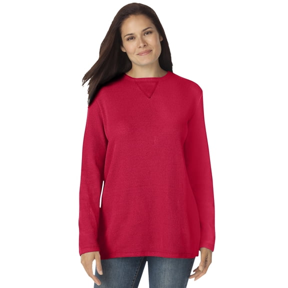 Woman Within Plus Size Long-Sleeve Crewneck Soft Waffle Knit Thermal Shirt