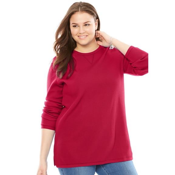 Woman Within Plus Size Long-Sleeve Crewneck Soft Waffle Knit Thermal Shirt