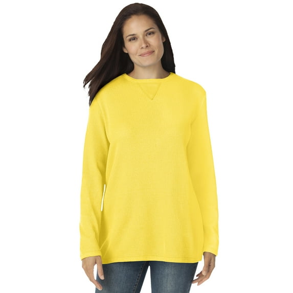 Woman Within Plus Size Long-Sleeve Crewneck Soft Waffle Knit Thermal Shirt