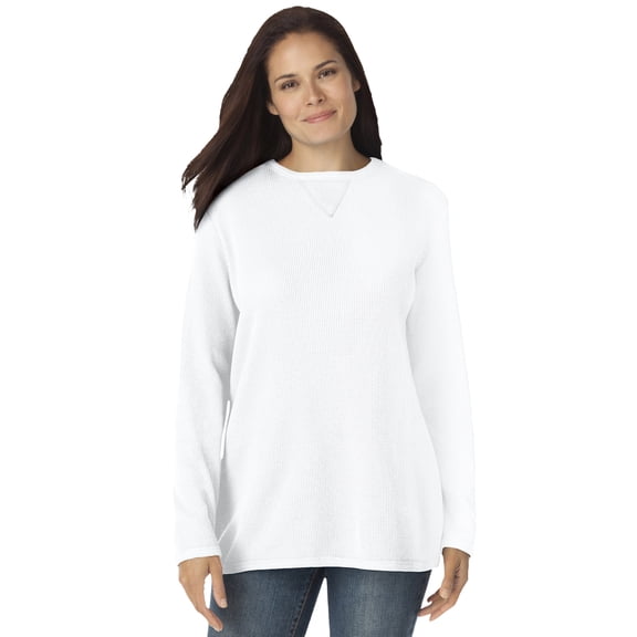 Woman Within Plus Size Long-Sleeve Crewneck Soft Waffle Knit Thermal Shirt
