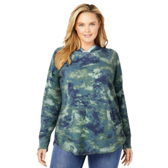 Woman Within Women's Plus Size Waffle-Thermal Hoodie