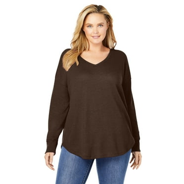 Woman Within Plus Size Washed Thermal V-Neck Tee