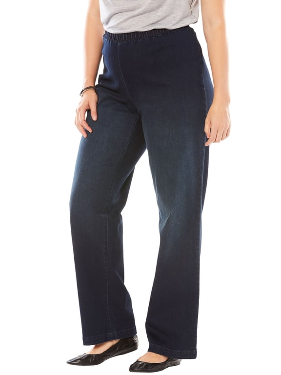 Plus Size Fineline Stretch Denim Wide-Leg Pull-On Jeans