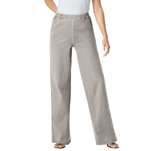 Woman Within Plus Size Fineline Stretch Denim Wide-Leg Pull-On Jeans